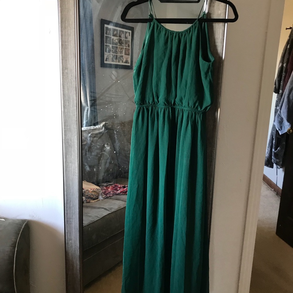 Maxi emerald green sheer layer dress